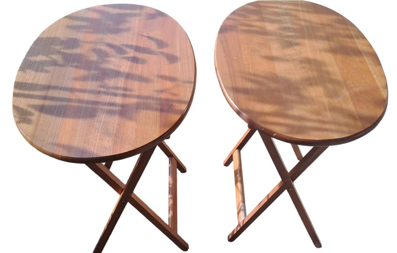 Oval teak wooden folding boat table 1970 Wooden side table sold individually
