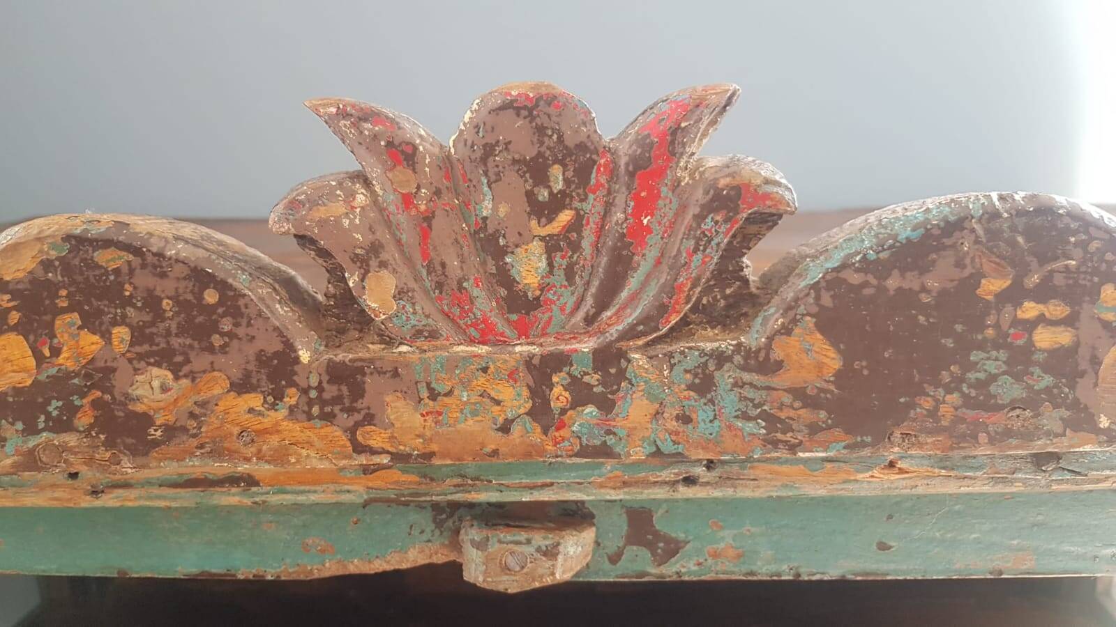 Turquoise glazed lotus furniture in Indian teak and art deco