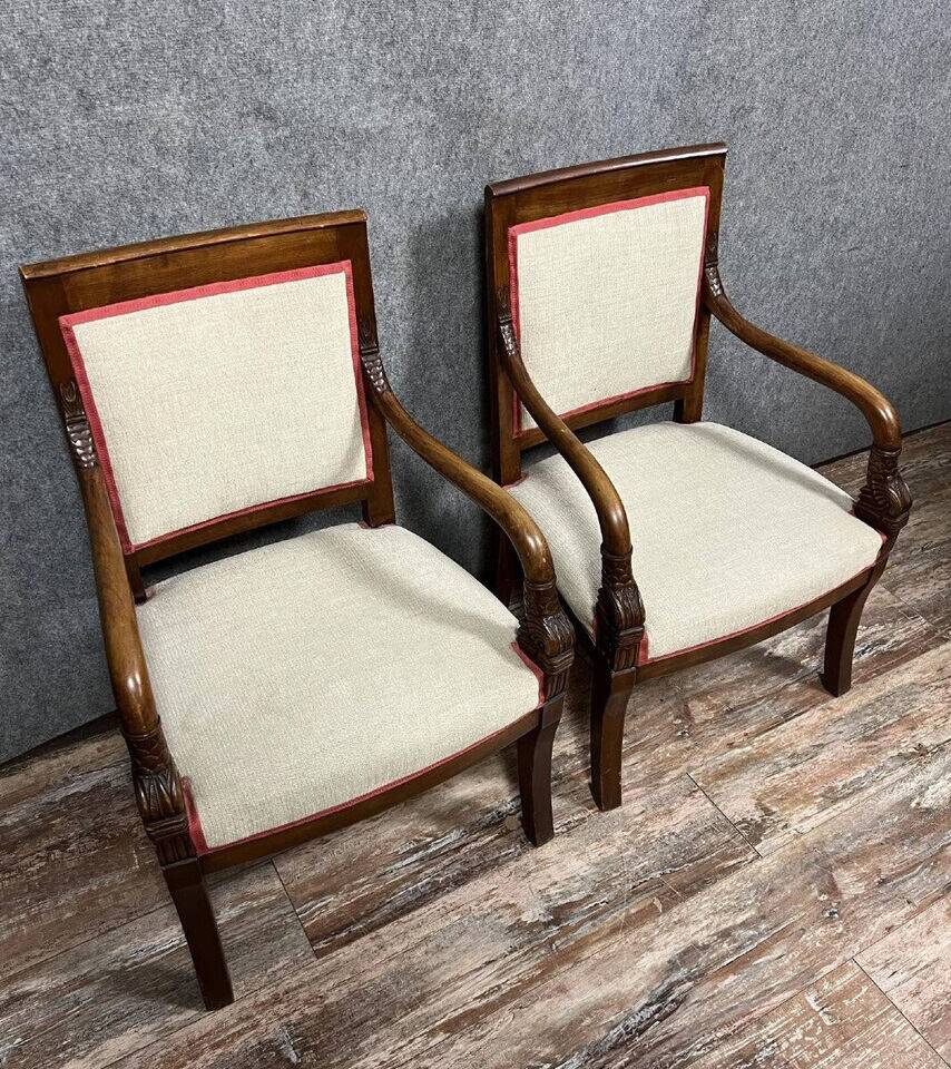 Pair of Empire period mahogany dolphin armchairs circa 1810