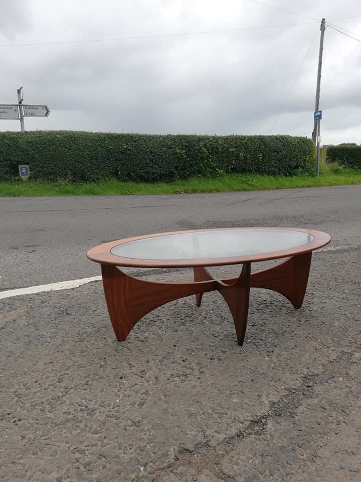 Oval Teak Astro Coffee Table with Glass Top by Victor Wilkins for G-Plan, 1960s