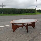 Oval Teak Astro Coffee Table with Glass Top by Victor Wilkins for G-Plan, 1960s