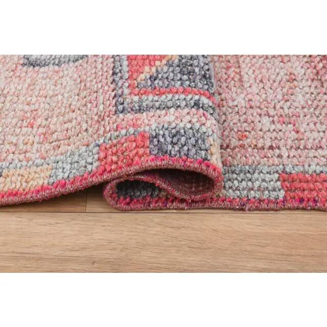 Pink Red Vintage Oushak Wool Turkish Runner Rug 83x305