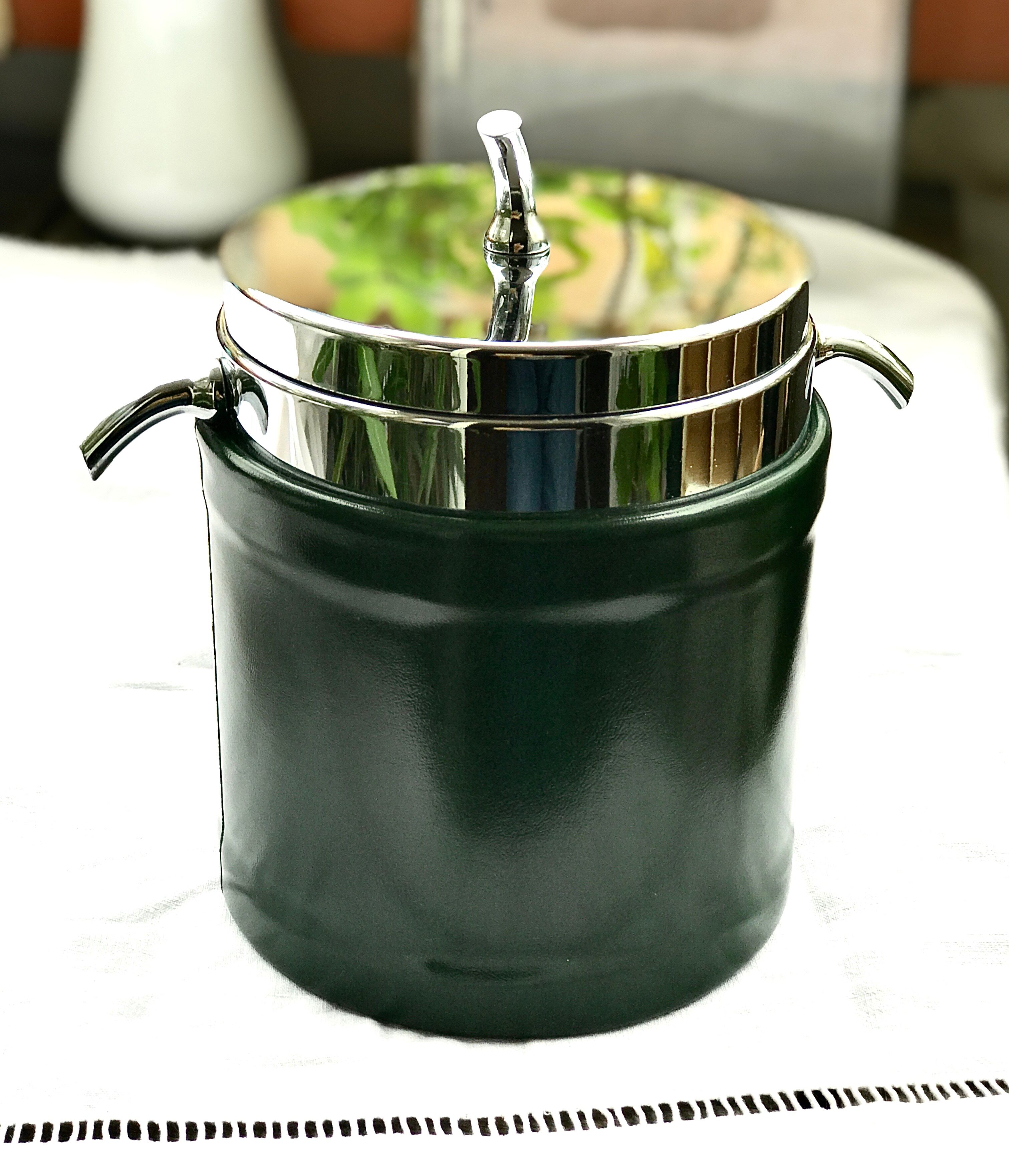Ice bucket 1970 green leather