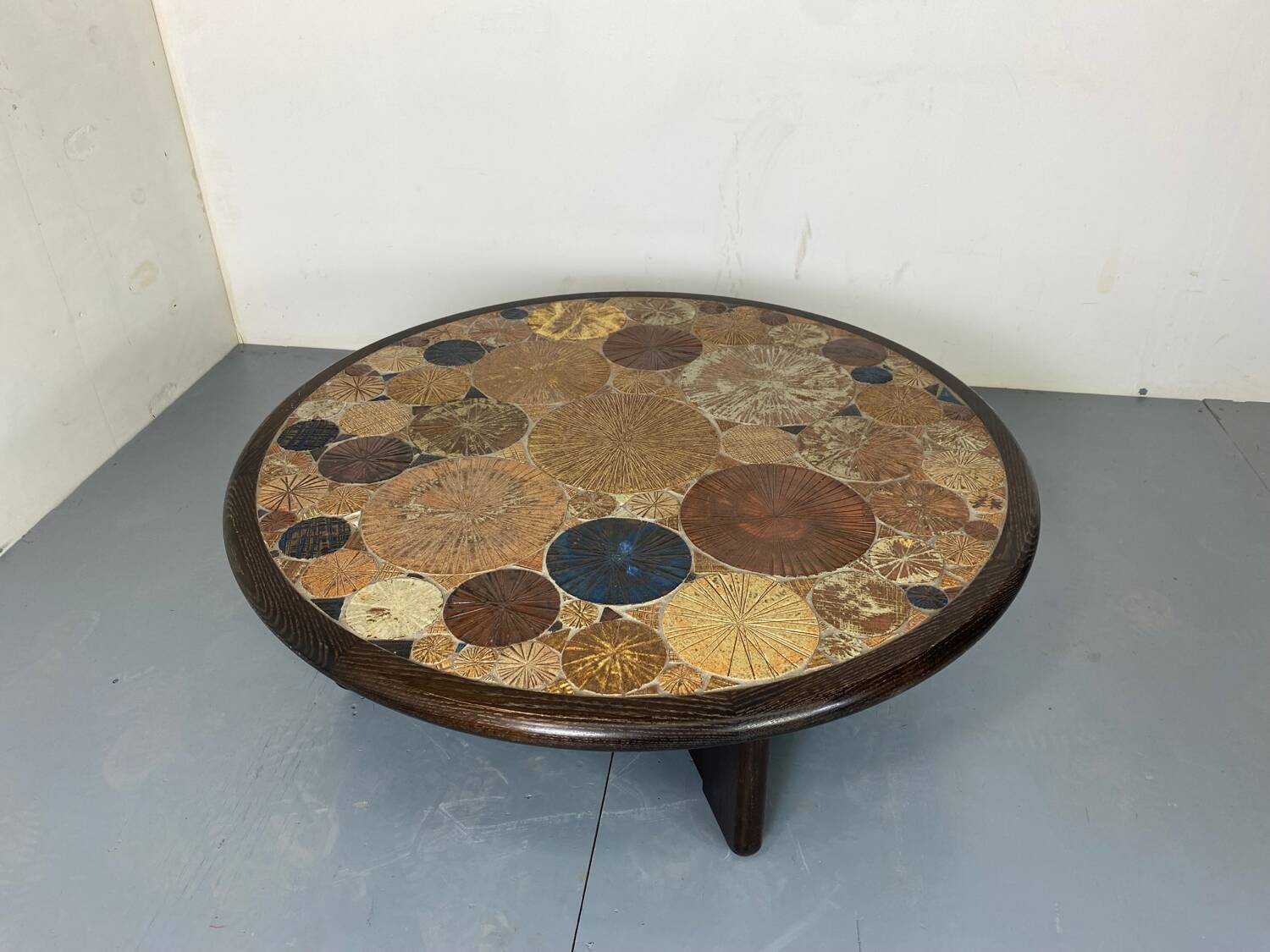 Round Ceramic and Oak Coffee Table by Tue Poulsen for Haslev Møbelsnedkeri, Denmark, 1963