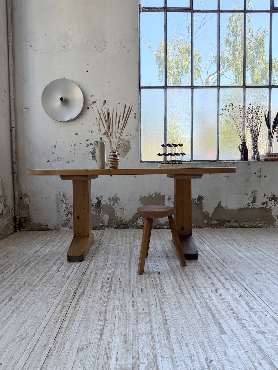Brutalist pine oval table