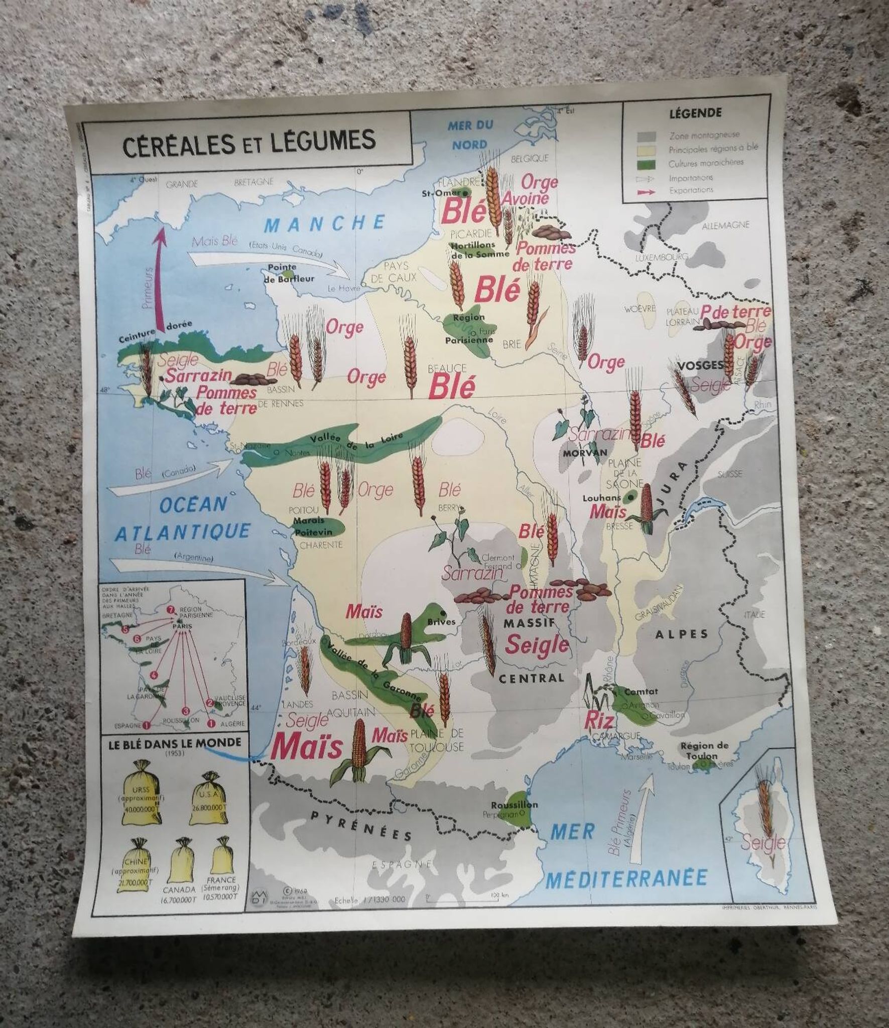 Vintage school map MDI FRANCE The Seine