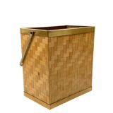 Hollywood regency brass and woven bamboo magazine rack, Metal Linea Nova Italy 1970