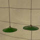 Industrial suspension pair with XL enamelled metal lampshade.