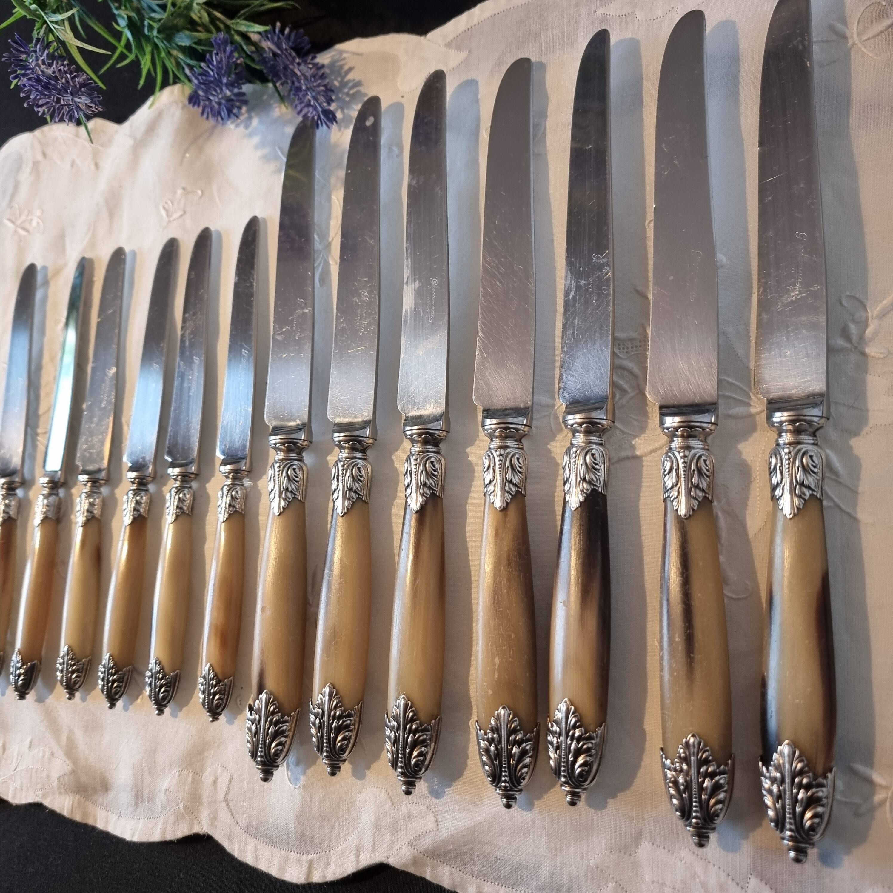 Exquisite set of twelve antique Art Nouveau knives (6+6)