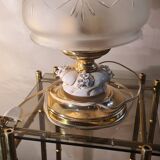 chrome gold lamp and engraved glass 1970 to 80,,32x19,, very beautiful