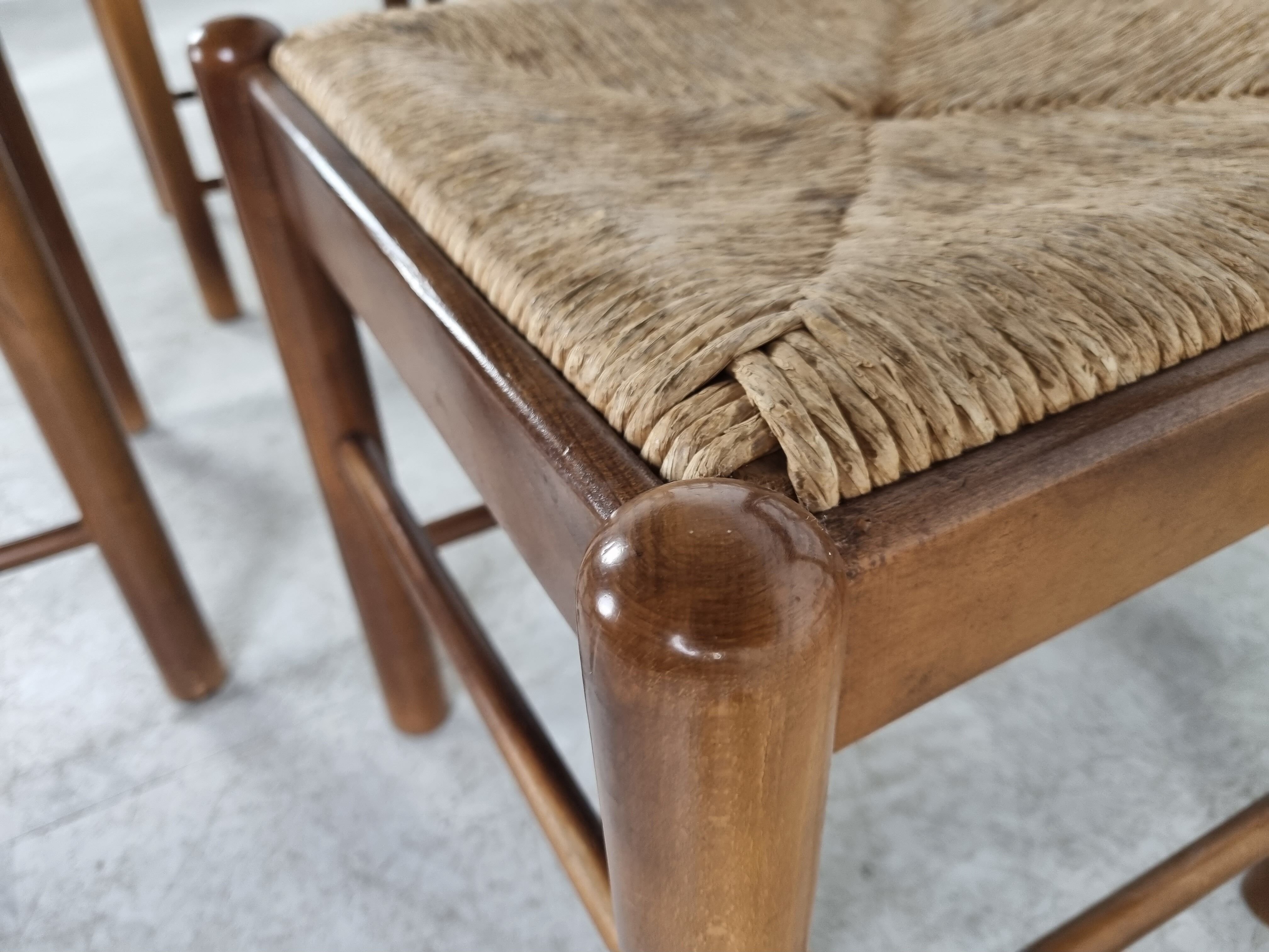 Vintage oak and wicker dining chairs, 1960s