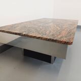 Vintage granite, chrome metal and black melamine coffee table with bar