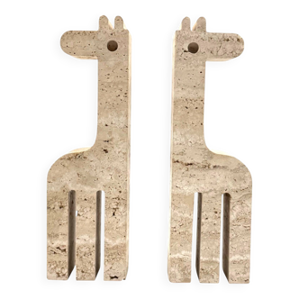 2 serre-livres girafes en travertin, F.lli Mannelli, Italie 1970