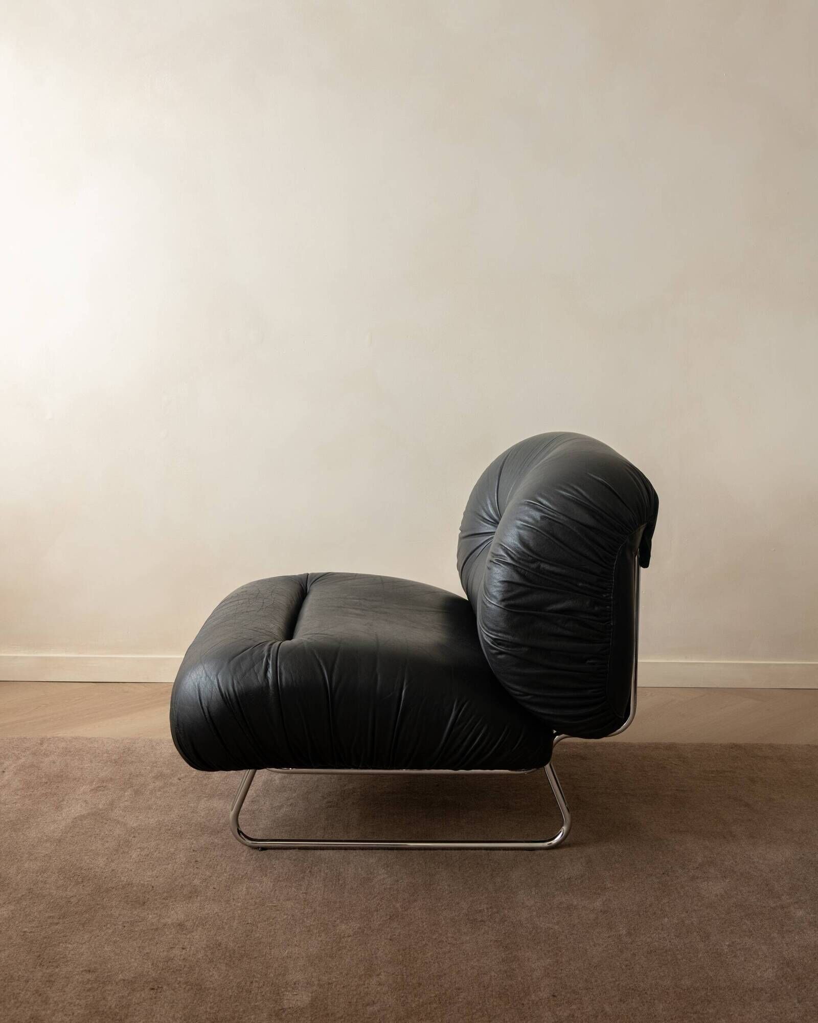 Italian Leather and Chrome Lounge Chairs, 1980s, Set of 3