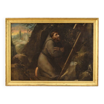 Italian religious painting Saint Francis from the 18th century