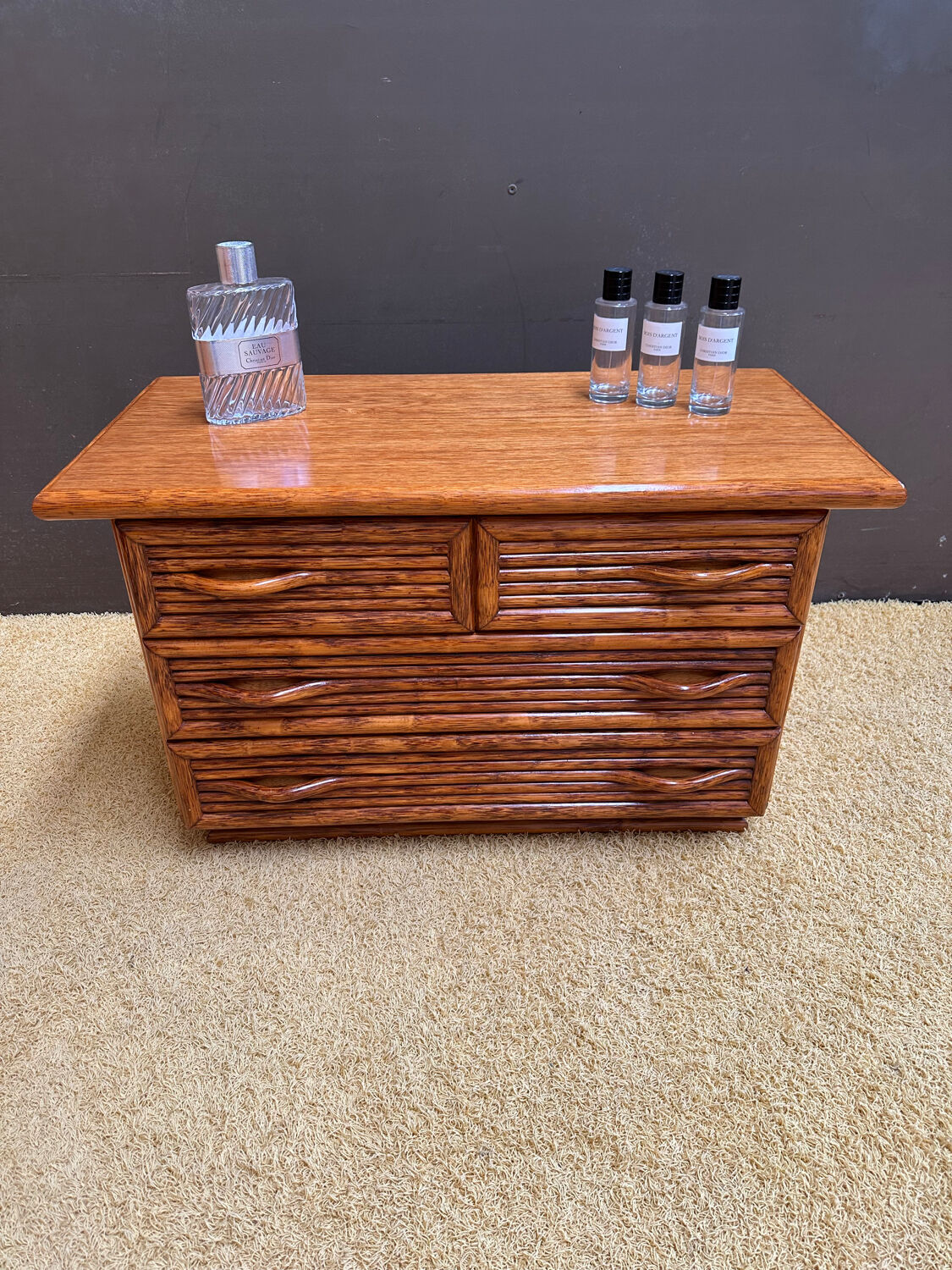 Maugrion bamboo chest of drawers for Roche Bobois