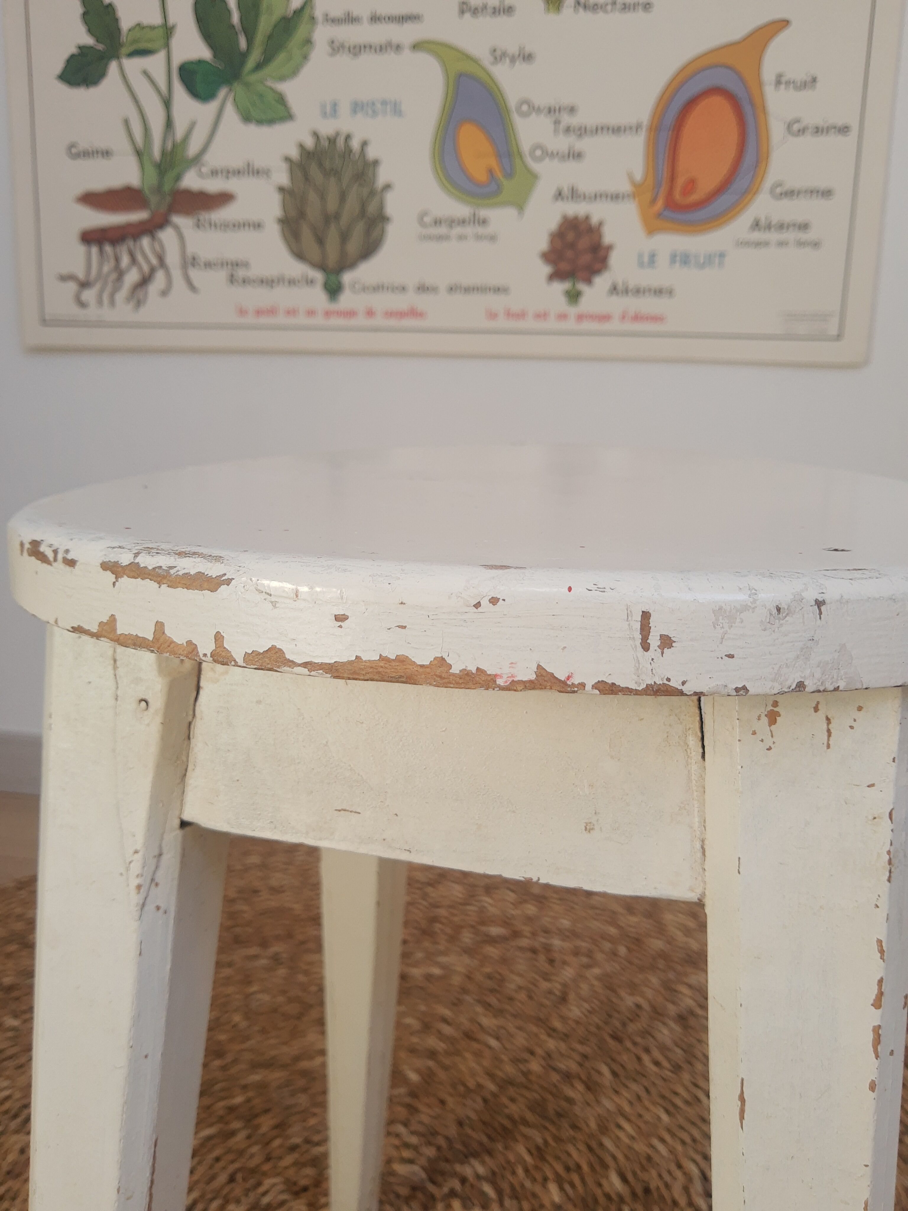 Vintage white farm stool