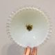 Pair of vintage pendant lights in white opaline and transparent serrated edges