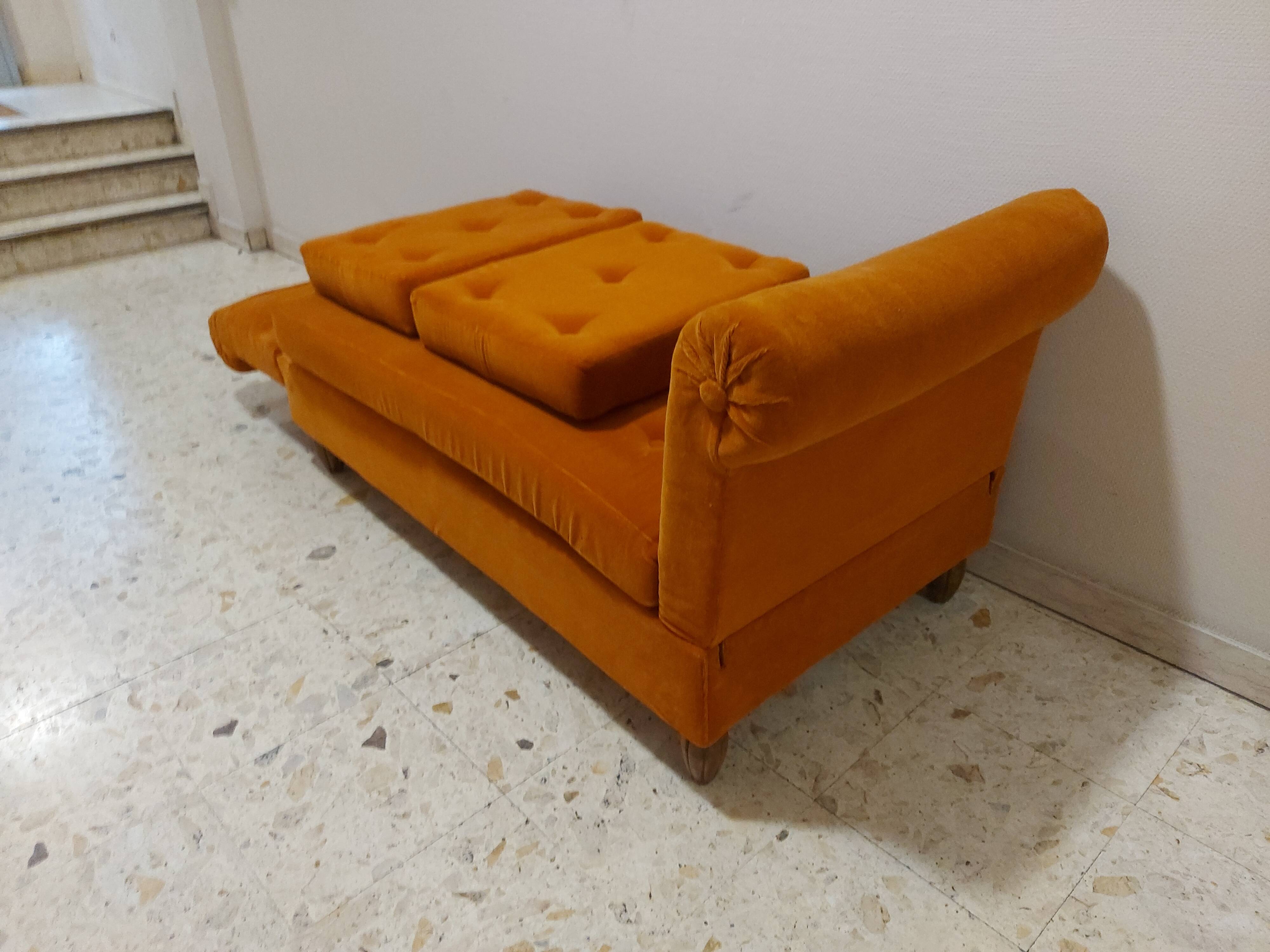 Sofa, daybed art deco, orange velvet