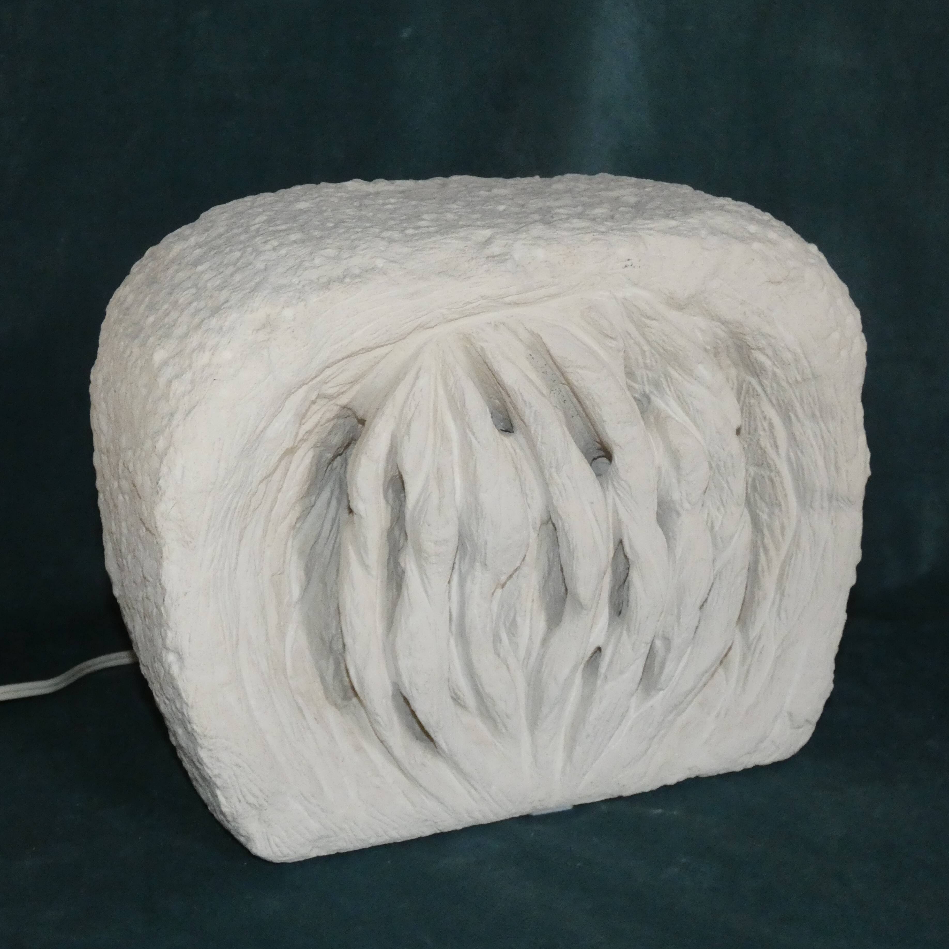 Lamp in stone of the gard carved brutalist form signed, circa 1970 dlg tormos