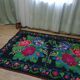 Romanian handwoven carpet green and fuchsia rug made in wool bohemian design