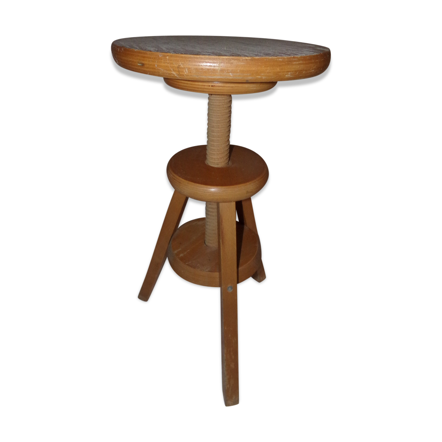 Wooden screw adjustable height stool