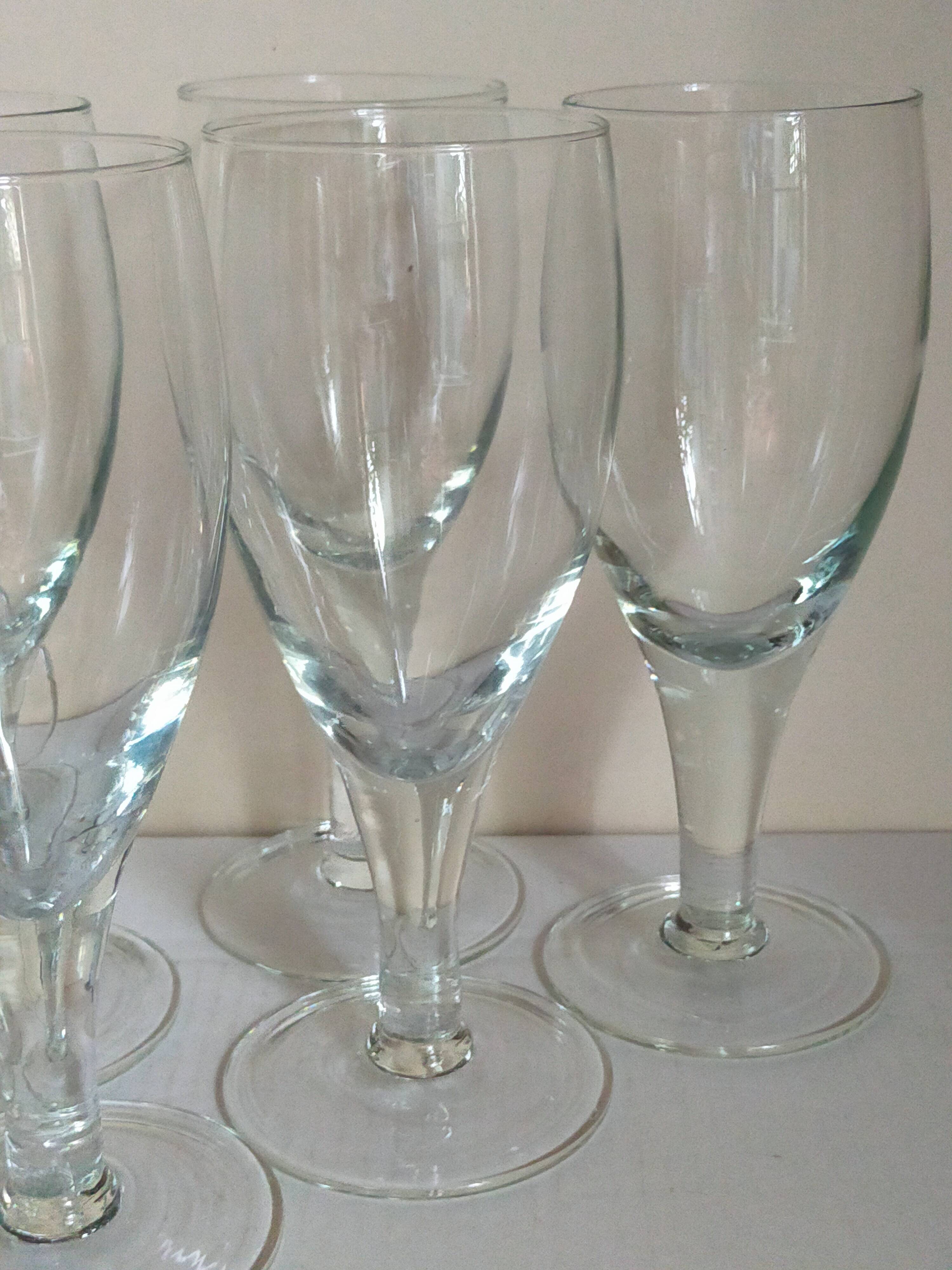 Six XXL blown glass stemmed glasses