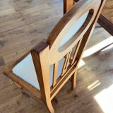 6 chaises en chêne et cuir blanc cassé