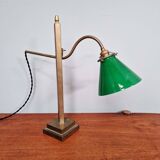 Bronze desk lamp with a green opaline conical shade, 1920.