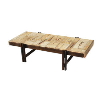 Coffee table Model Garrigue in Ceramics and Wood by Roger Capron, France, 1950s