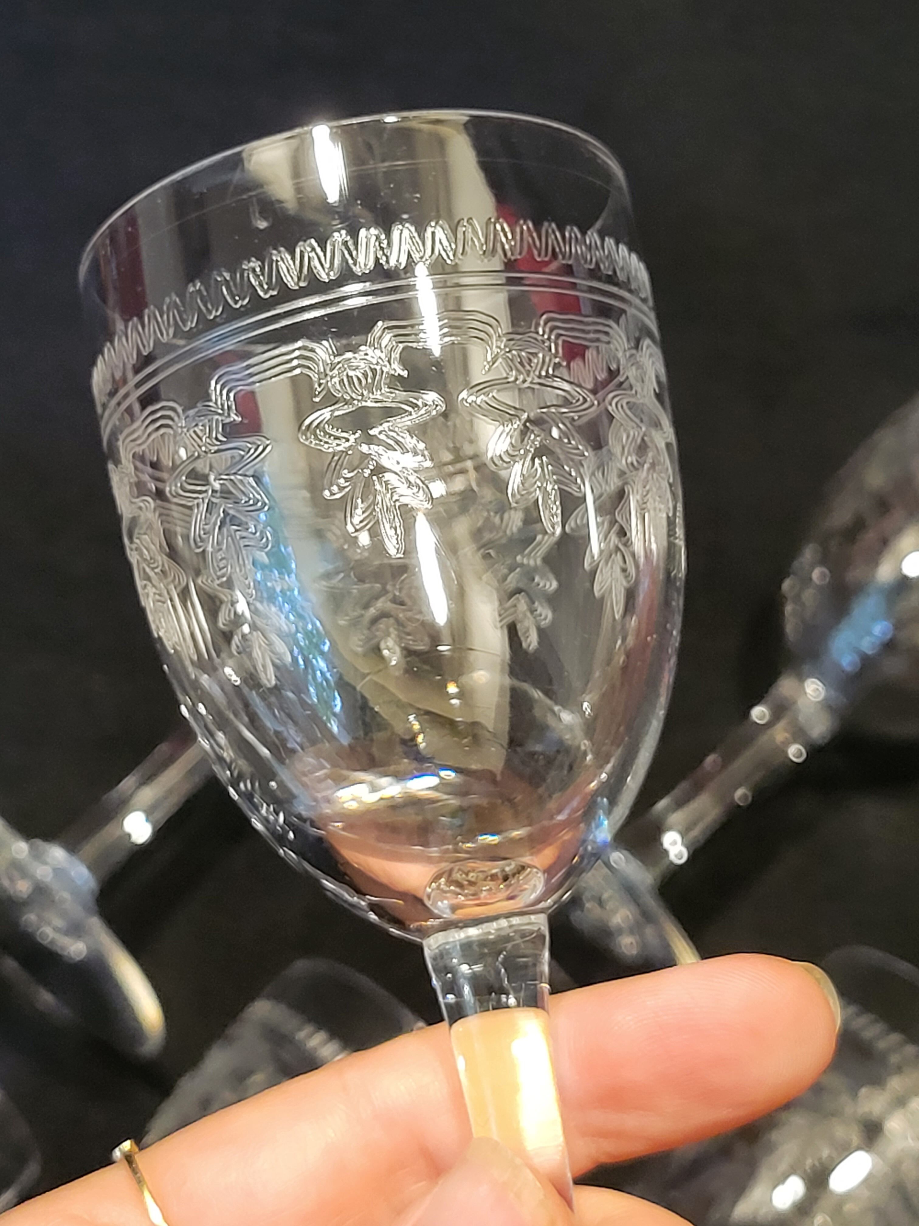 6 old glasses with engraved baccarat crystal wine stems