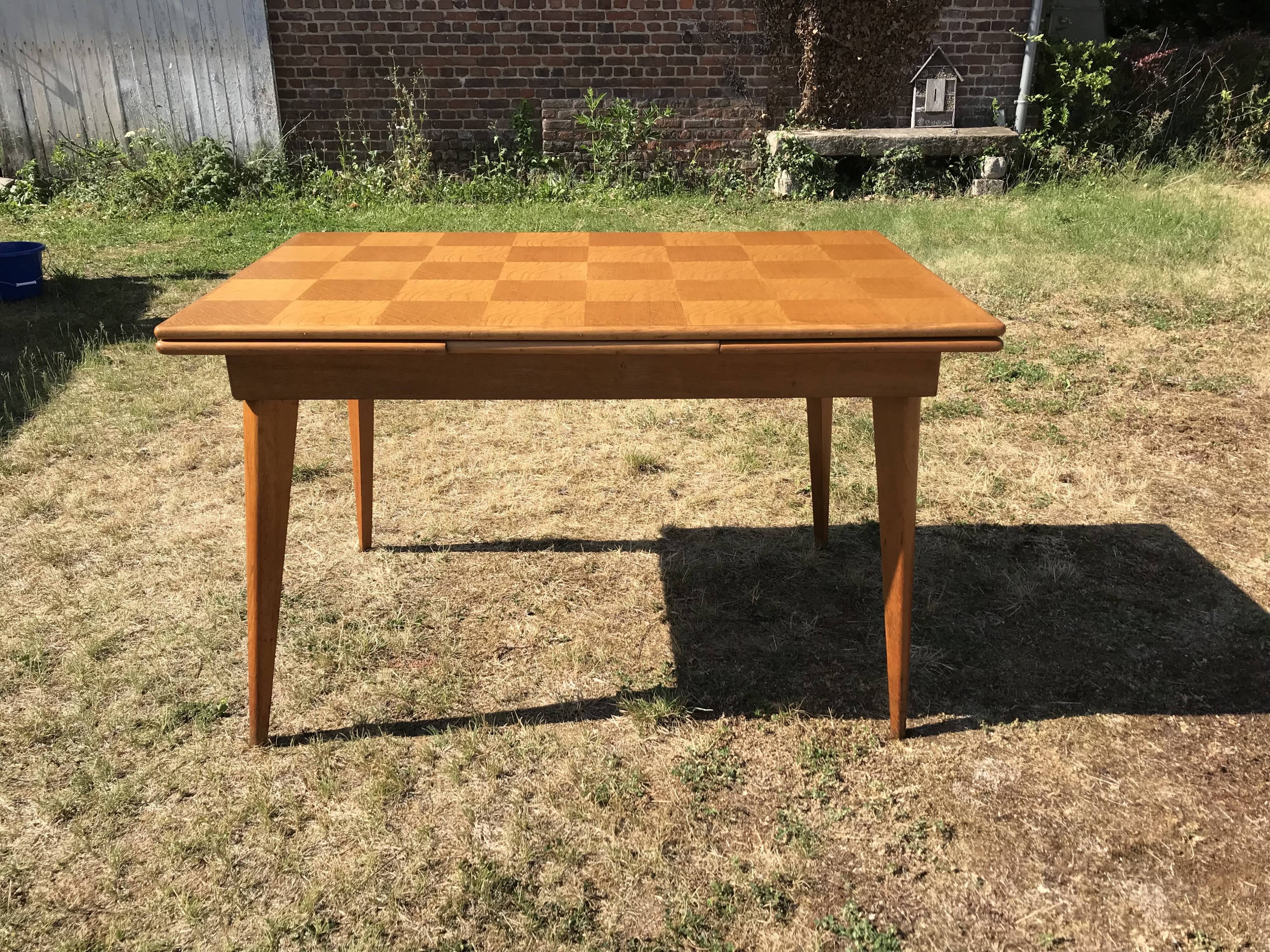 Vintage oak dining table compass legs