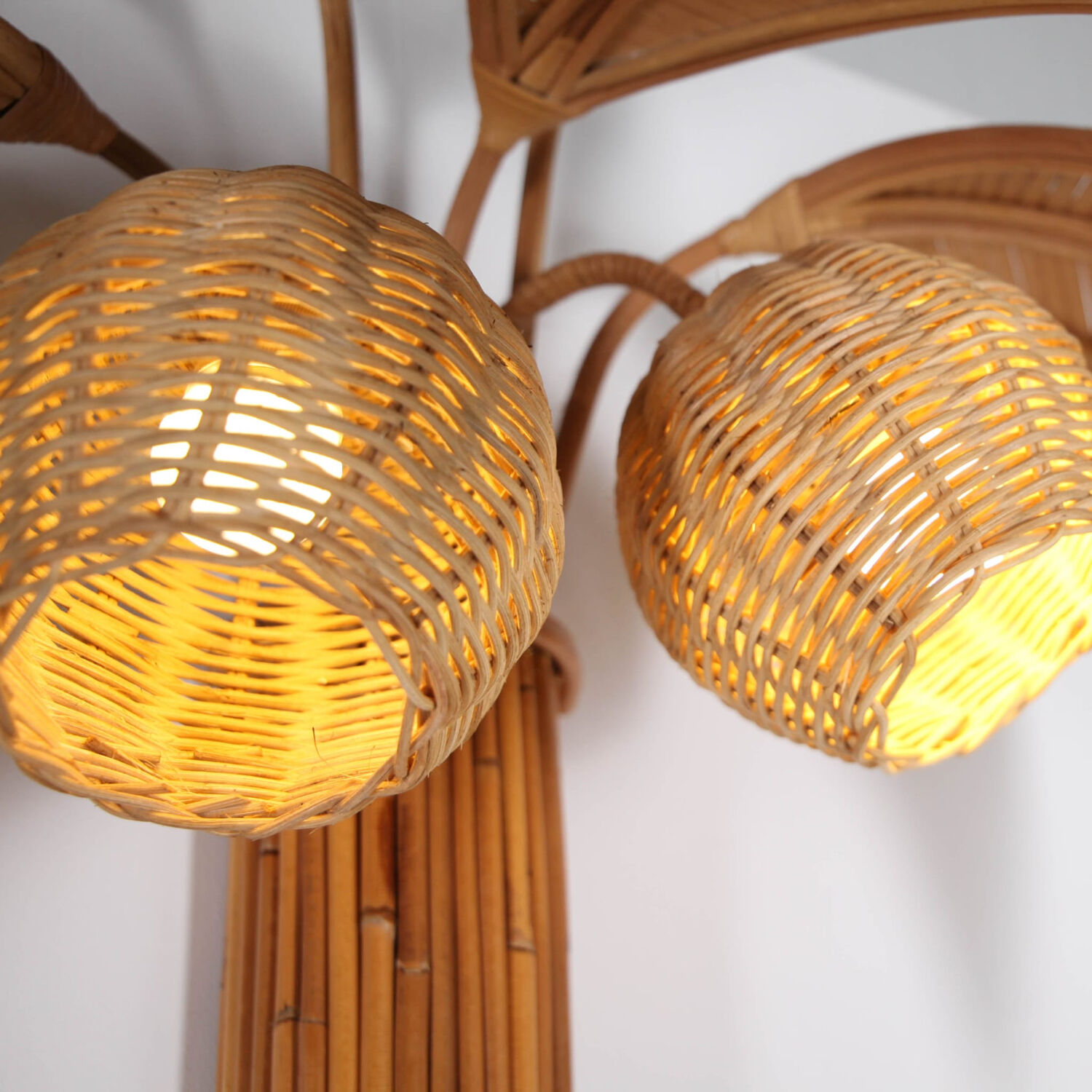 Pair of large "coconut/palm" wall lights in rattan