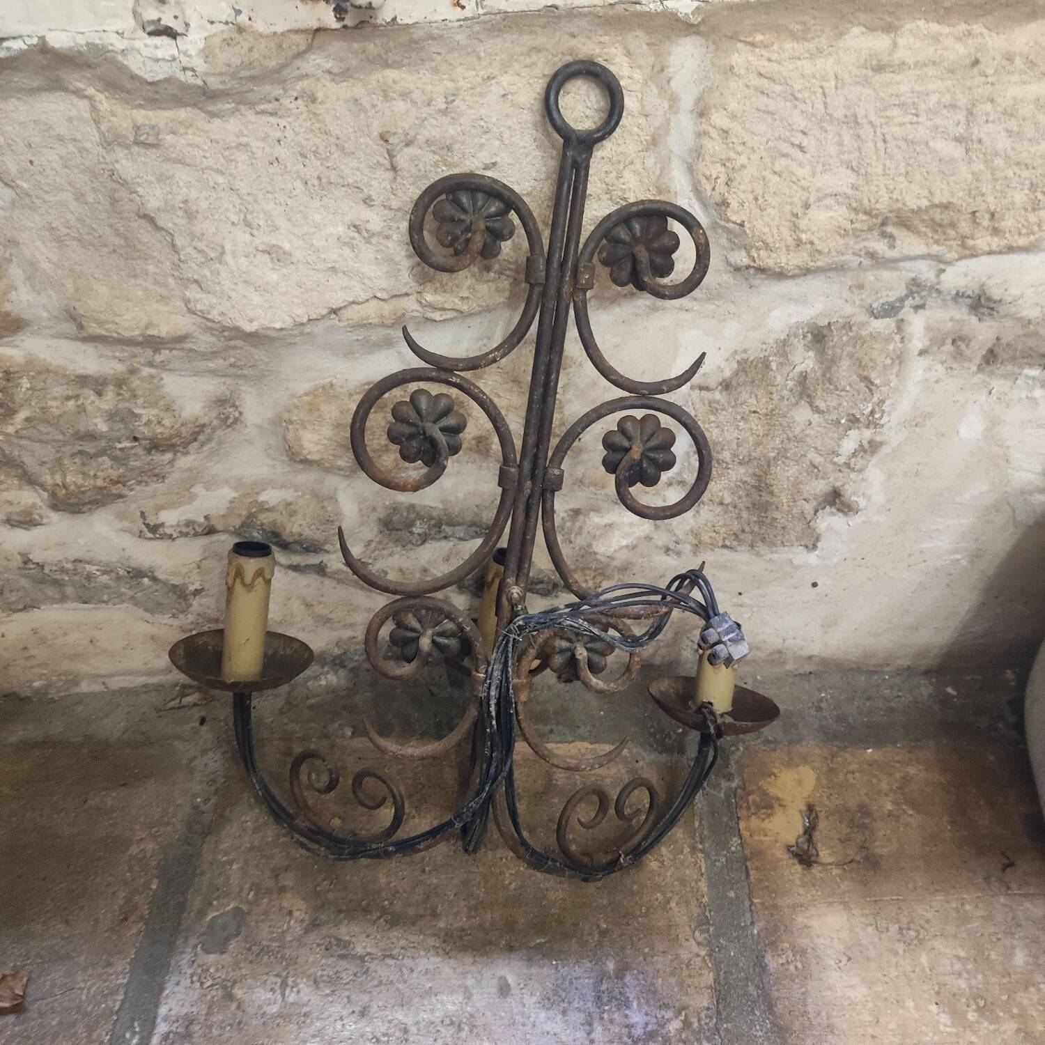 Pair of wrought iron wall lights