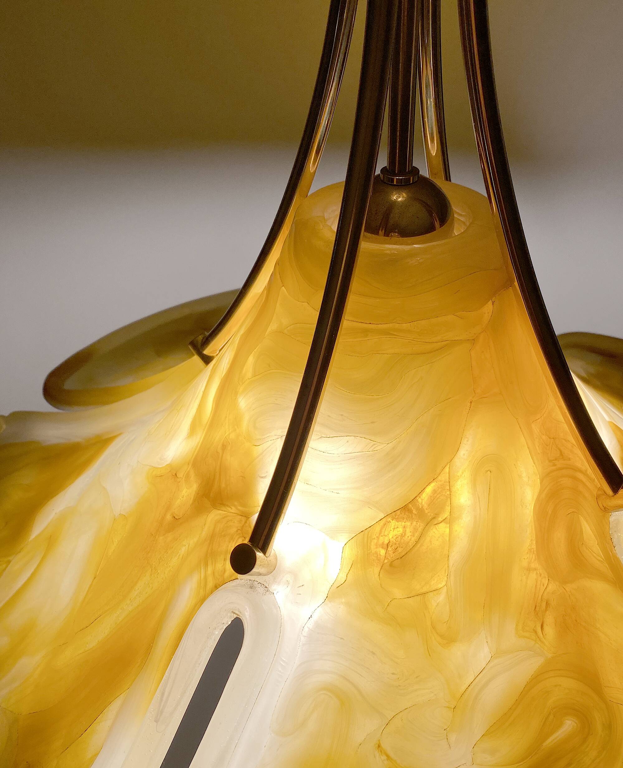 Adjustable vintage design XXL pendant lamp, brass plexiglass, 70s