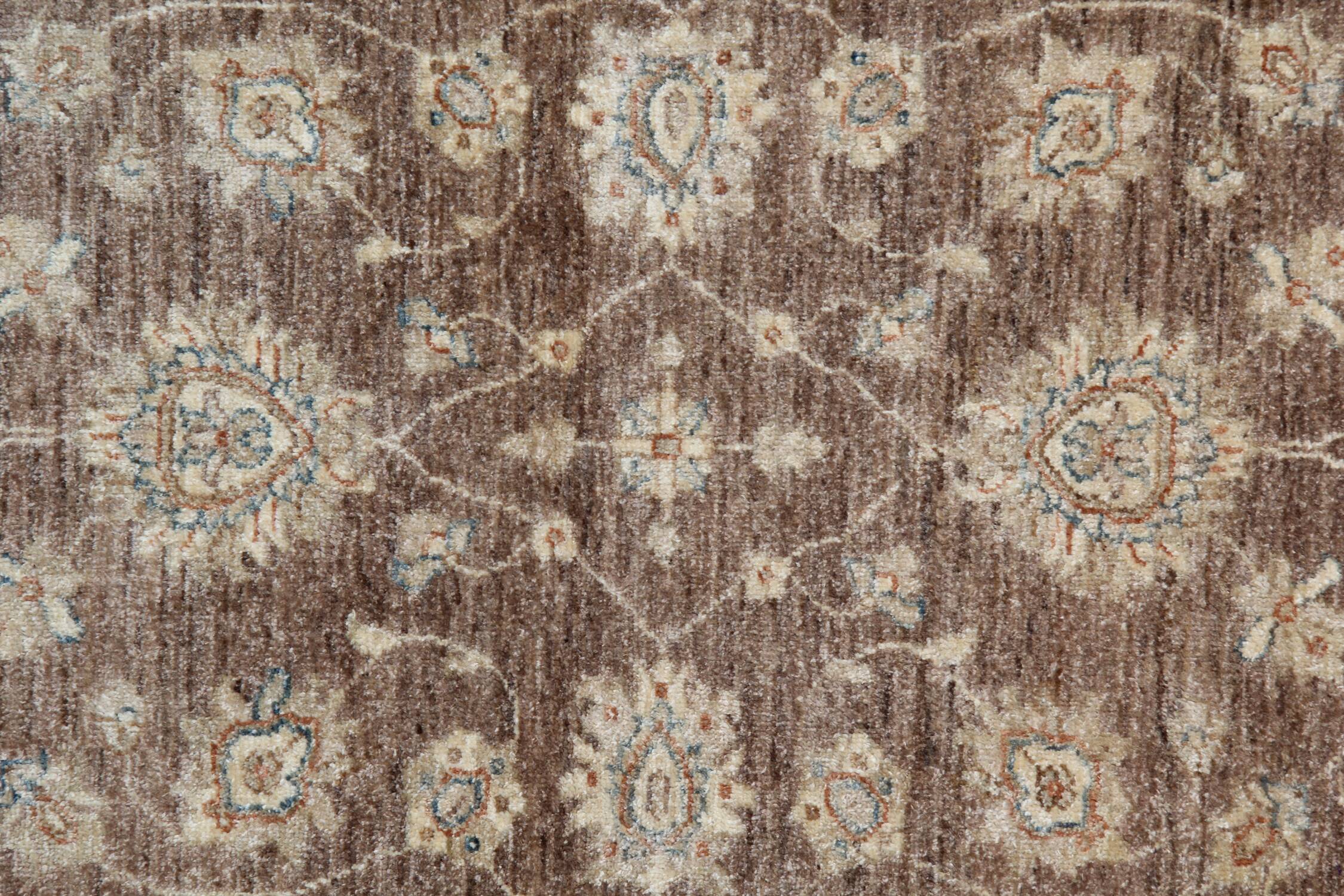 Brown Wool Rug, Handmade Floral Ziegler Carpet 148x96cm Oriental Decor