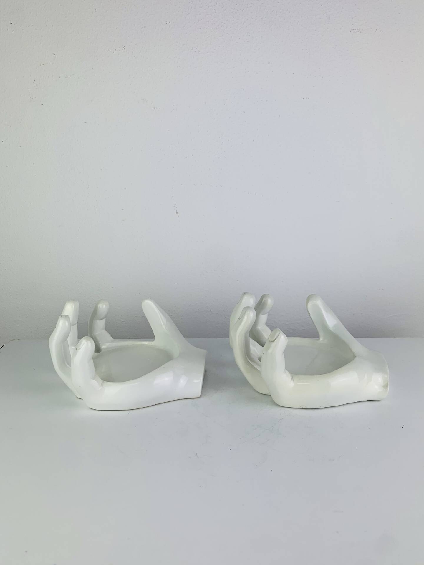 Vintage "hands" bottle coasters, pocket tray.