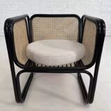 Fauteuil cubique en rotin noir et cannage