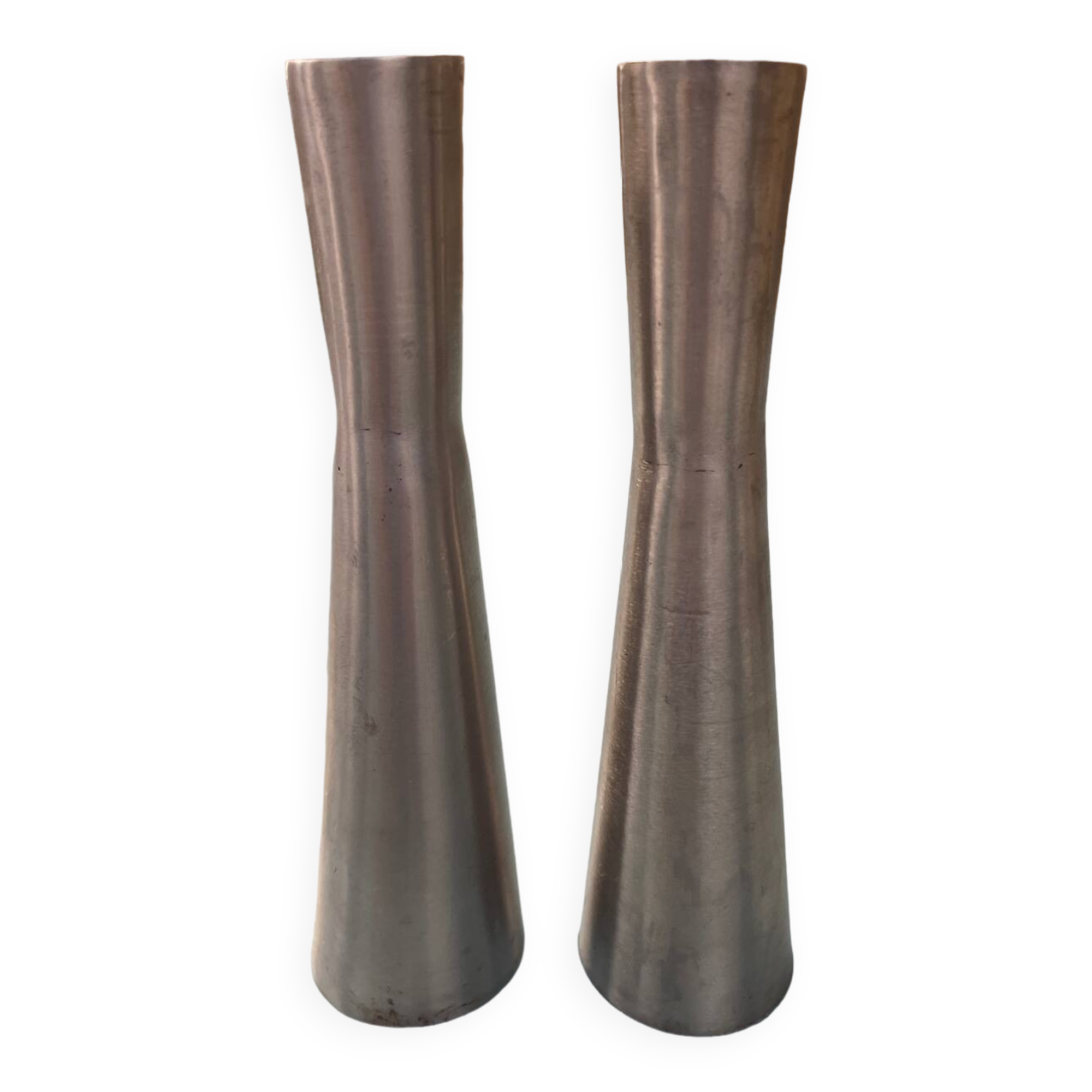 Pair of aluminum candlesticks