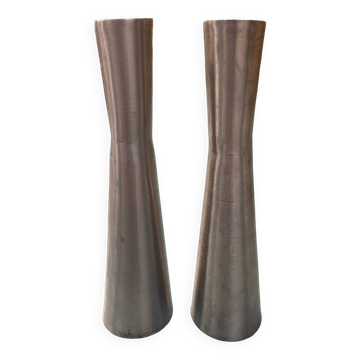 Pair of aluminum candlesticks