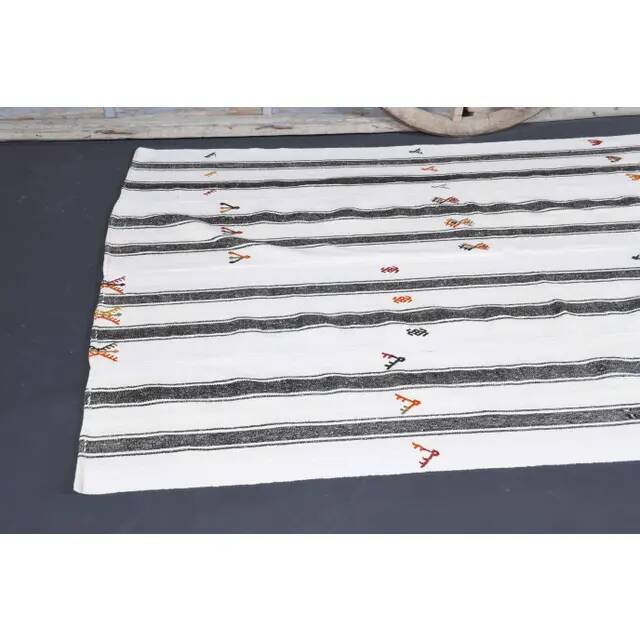 Vintage Turkish Hand-Knotted Wool Cotton White Kilim Area Rug 178x261