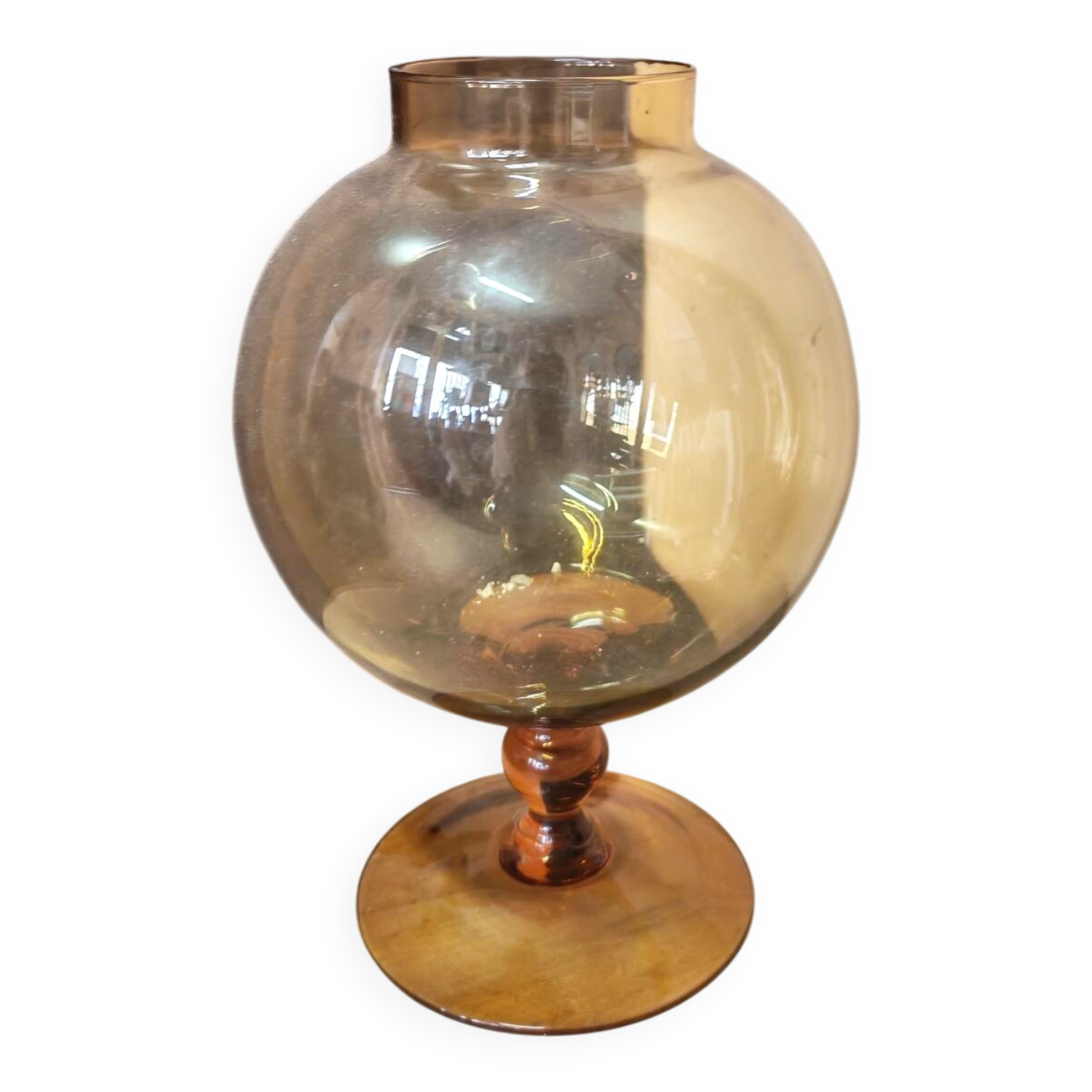 Balloon vase Empolie in blown amber glass Italy 1970