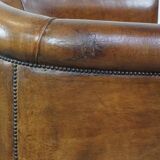 Club chair made of sheepskin leather with the most beautiful colors and a stunning patina