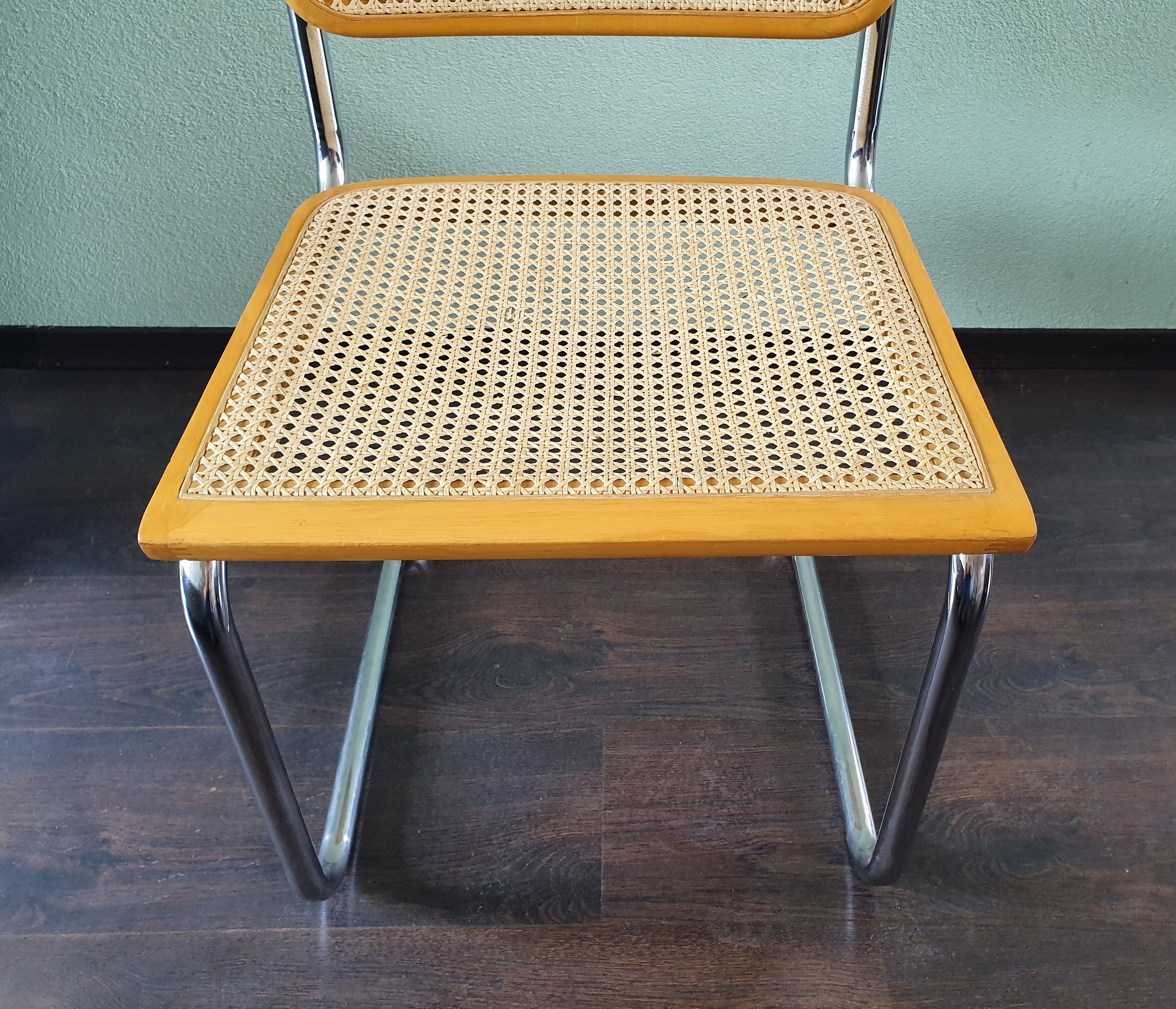 Marcel Breuer tubular frame chair with rattan seating, 70