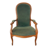Fauteuil Voltaire tissus velours vert fin XIXe - début XXe siècle