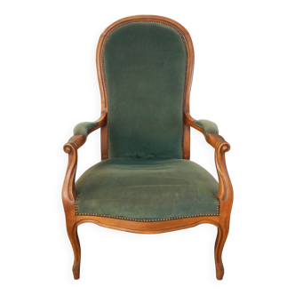 Fauteuil Voltaire tissus velours vert fin XIXe - début XXe siècle