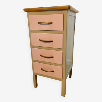 Beige and pale pink revamped 4-drawer bedside table