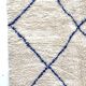Moroccan Berber carpet Beni Ouarain ecru with majorelle blue diamonds 2.54x1.54m