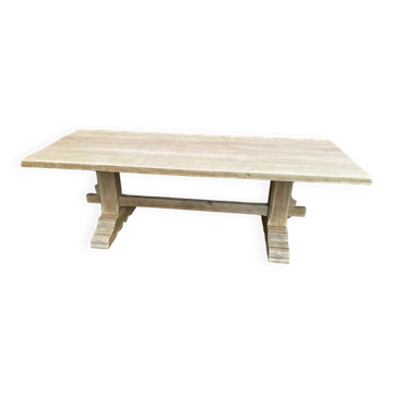 Grande Table de Monastère décapée en chêne massif brut 225cm 1970