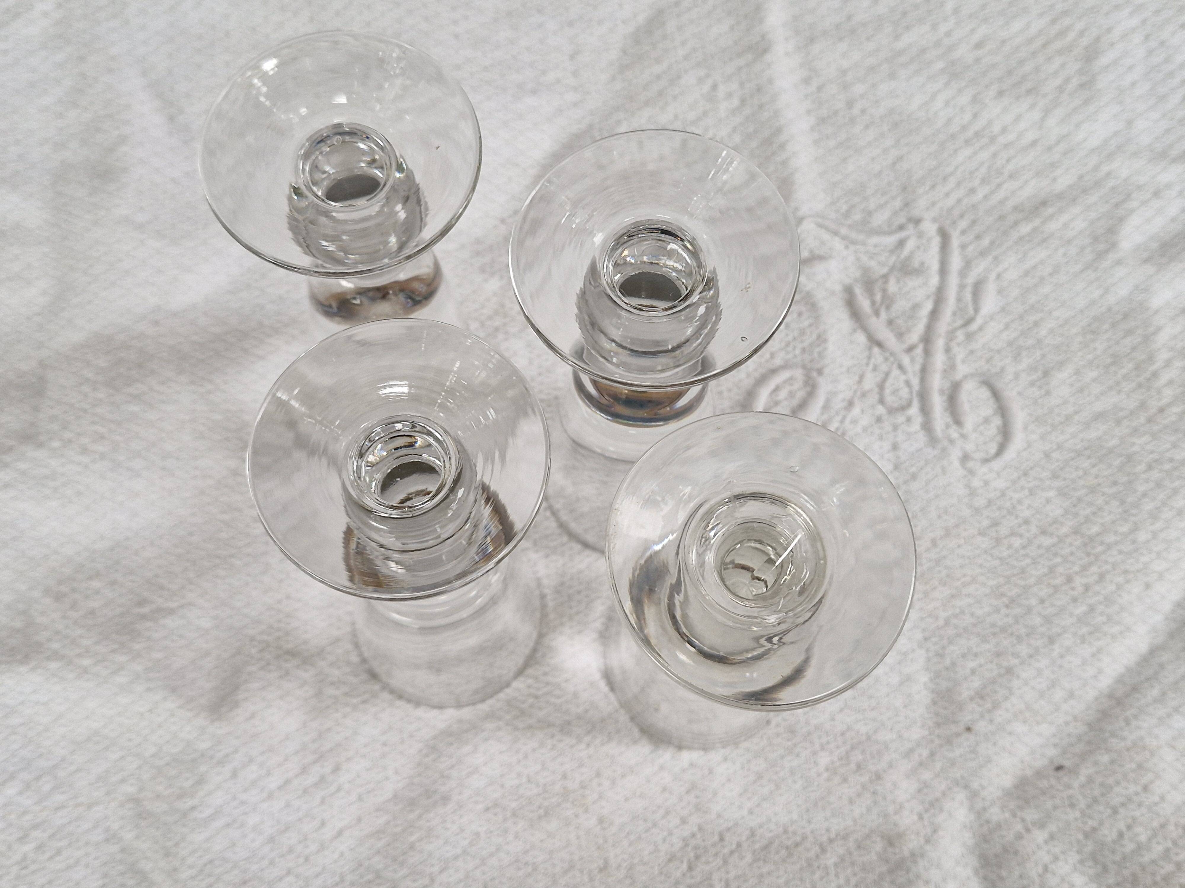 4 antique bistro glasses on stems - Thick, bubbled glass - Period 1900 - 12